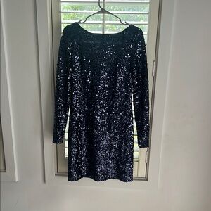 Aidan Sequin Long Sleeve Mini Dress purple/black- fits like a 6
